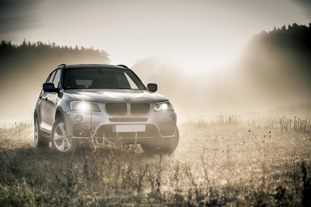 bmw, suv, auto, fog, autumn, headlights, shiny car, car, vehicle, transportation, car wallpapers, parked car, automobile, automotive