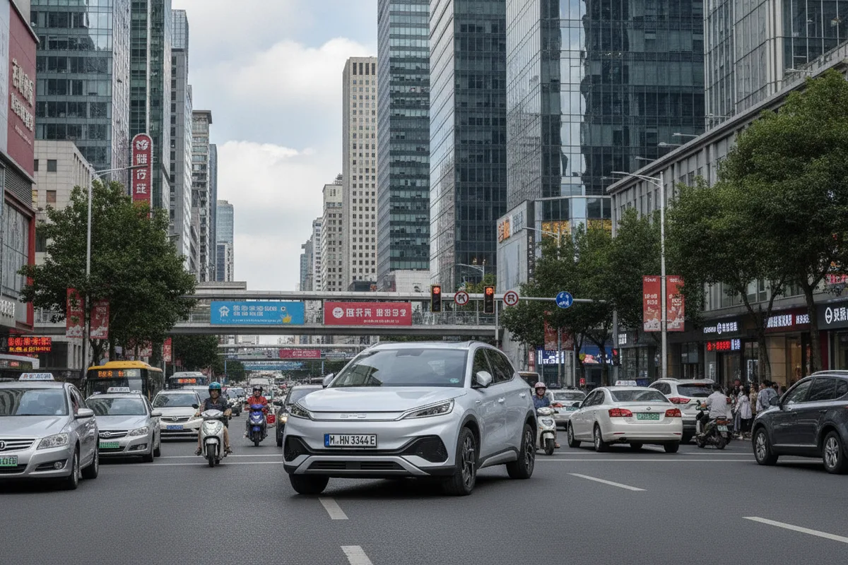 A BYD Atto 3 on a city street in China