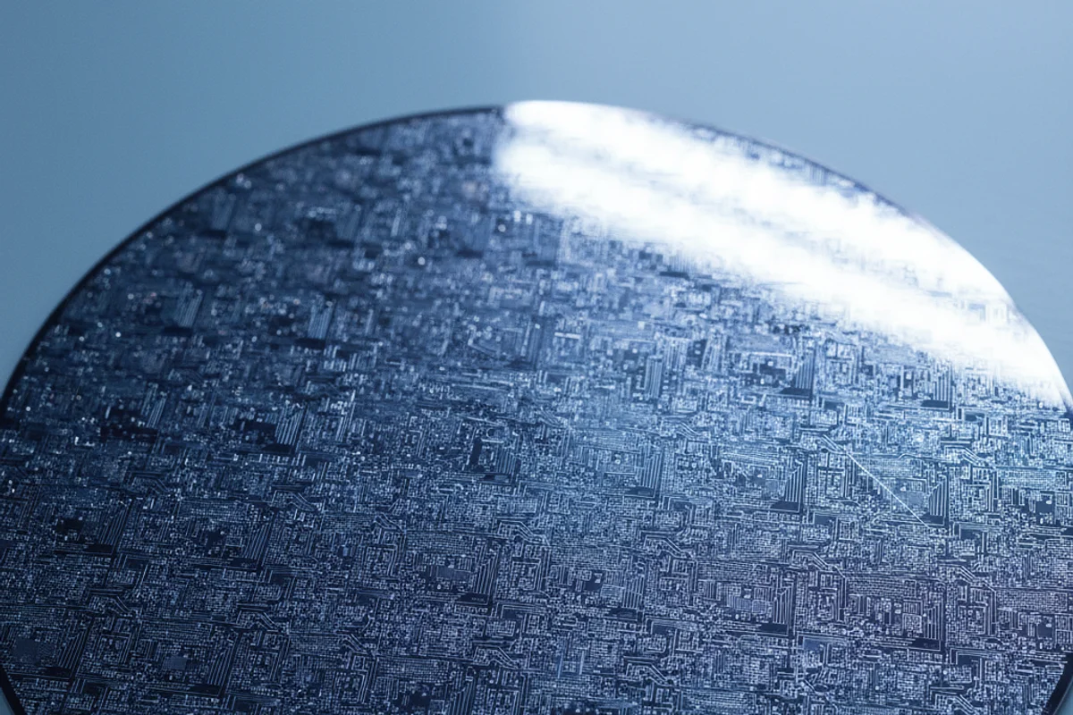 Macro view of an advanced silicon semiconductor wafer