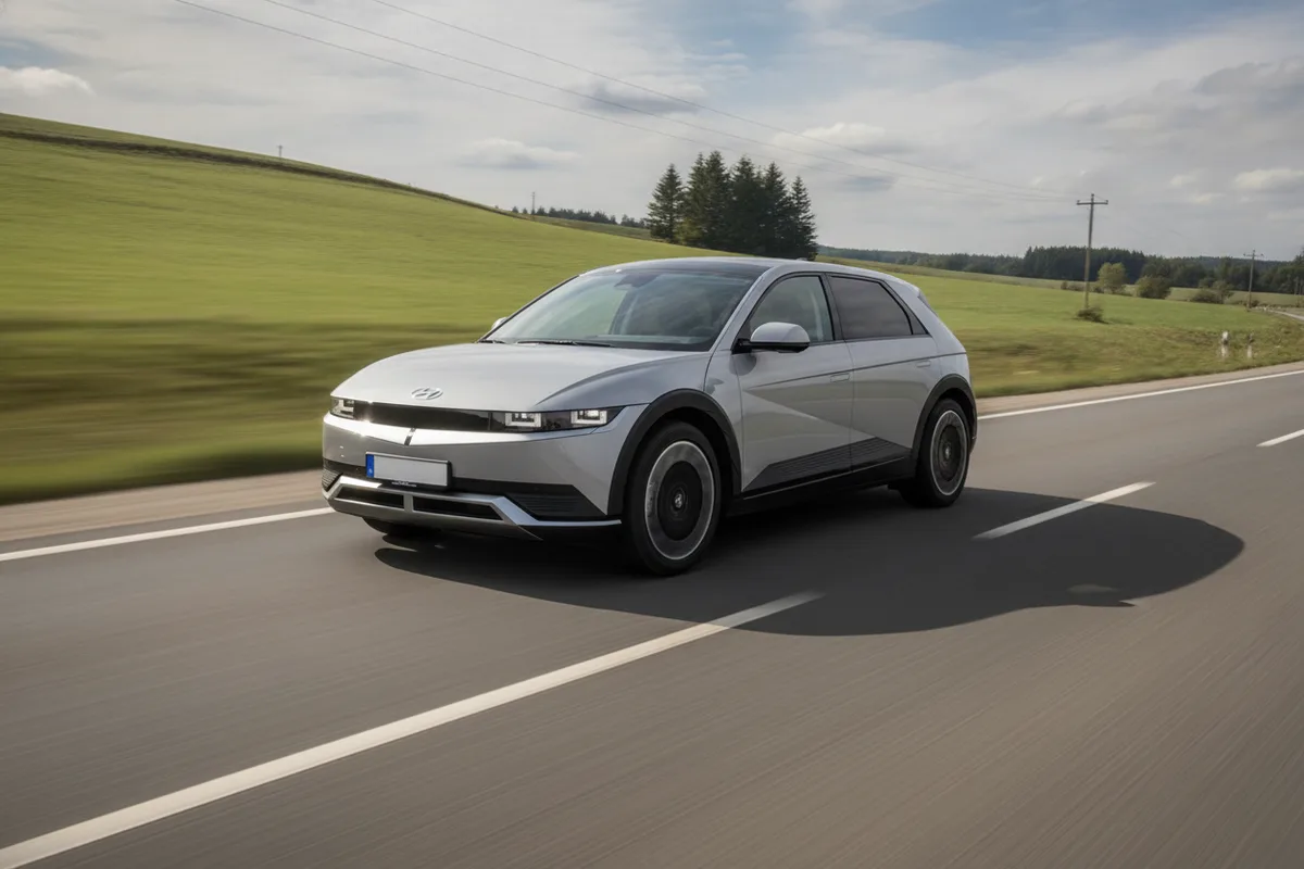 A Hyundai Ioniq 5 driving on the open road