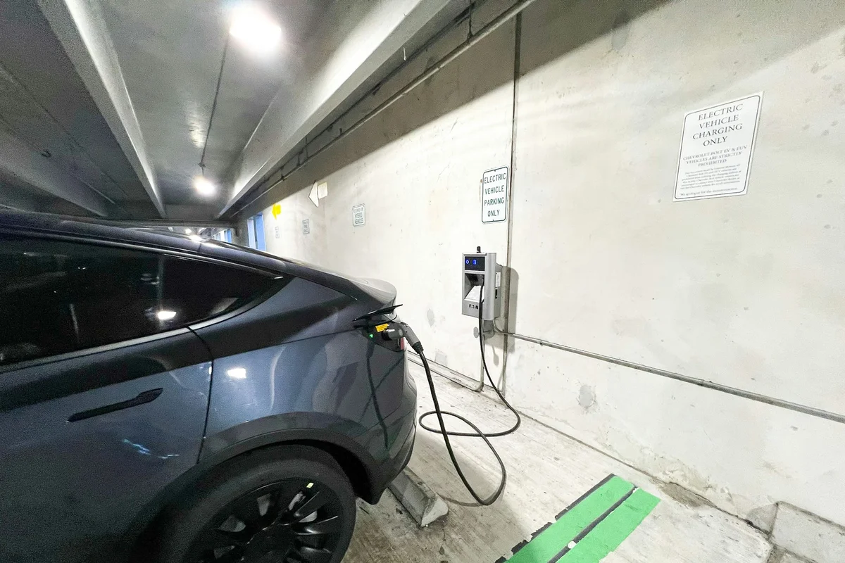 a car parked in a garage