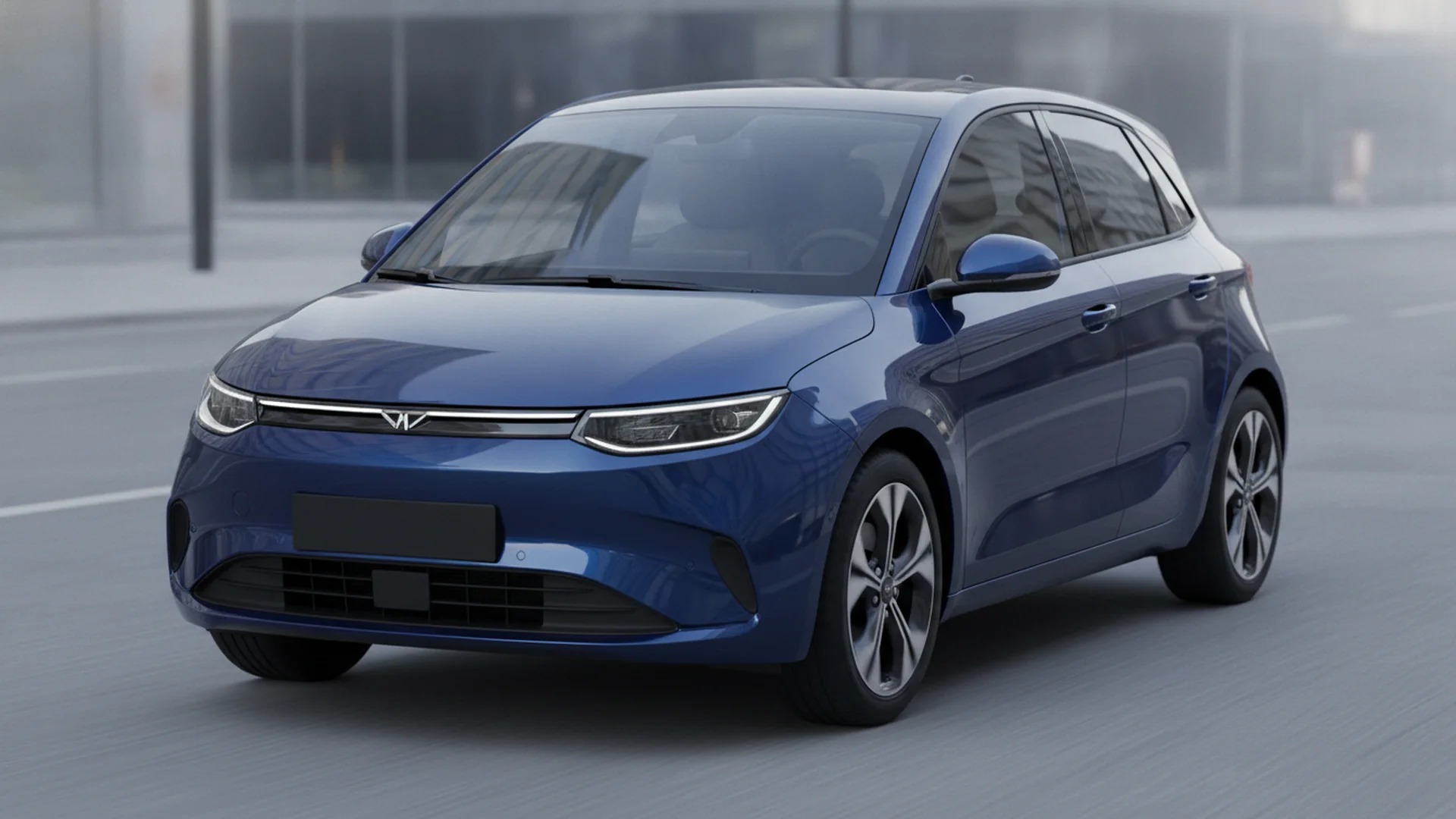 The BYD Dolphin G, a compact electric hatchback, shown in a front three-quarter view parked on a city street.