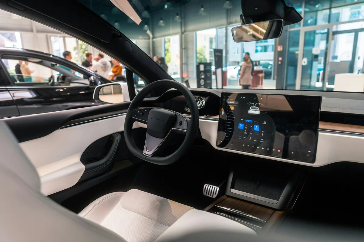 The interior of a car with a touch screen