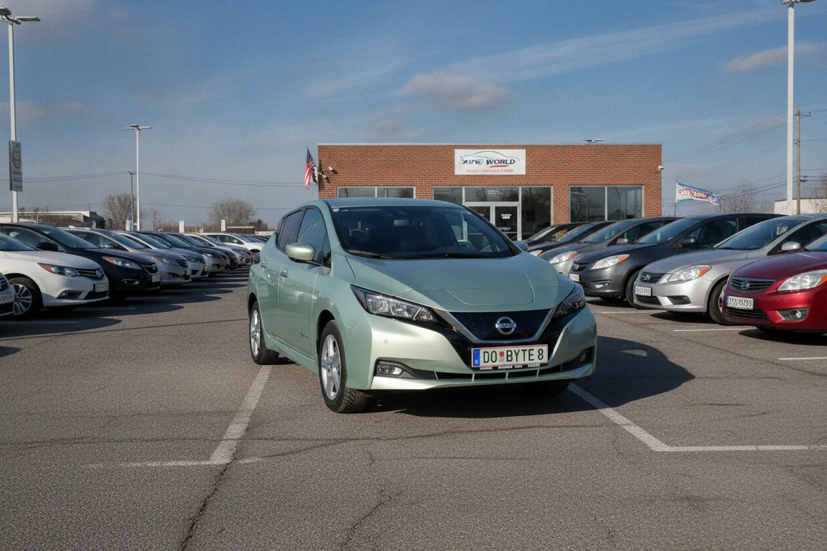 A used Nissan Leaf on a dealership lot